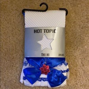 Hot topic white and blue thigh high fishnets